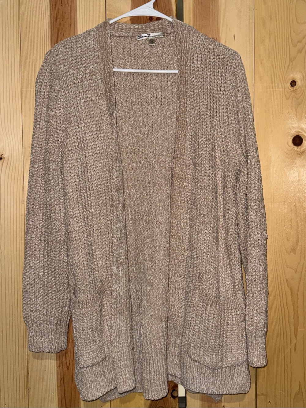 Seven7 Open-Front Chunky Knit Cardigan - Taupe Beige